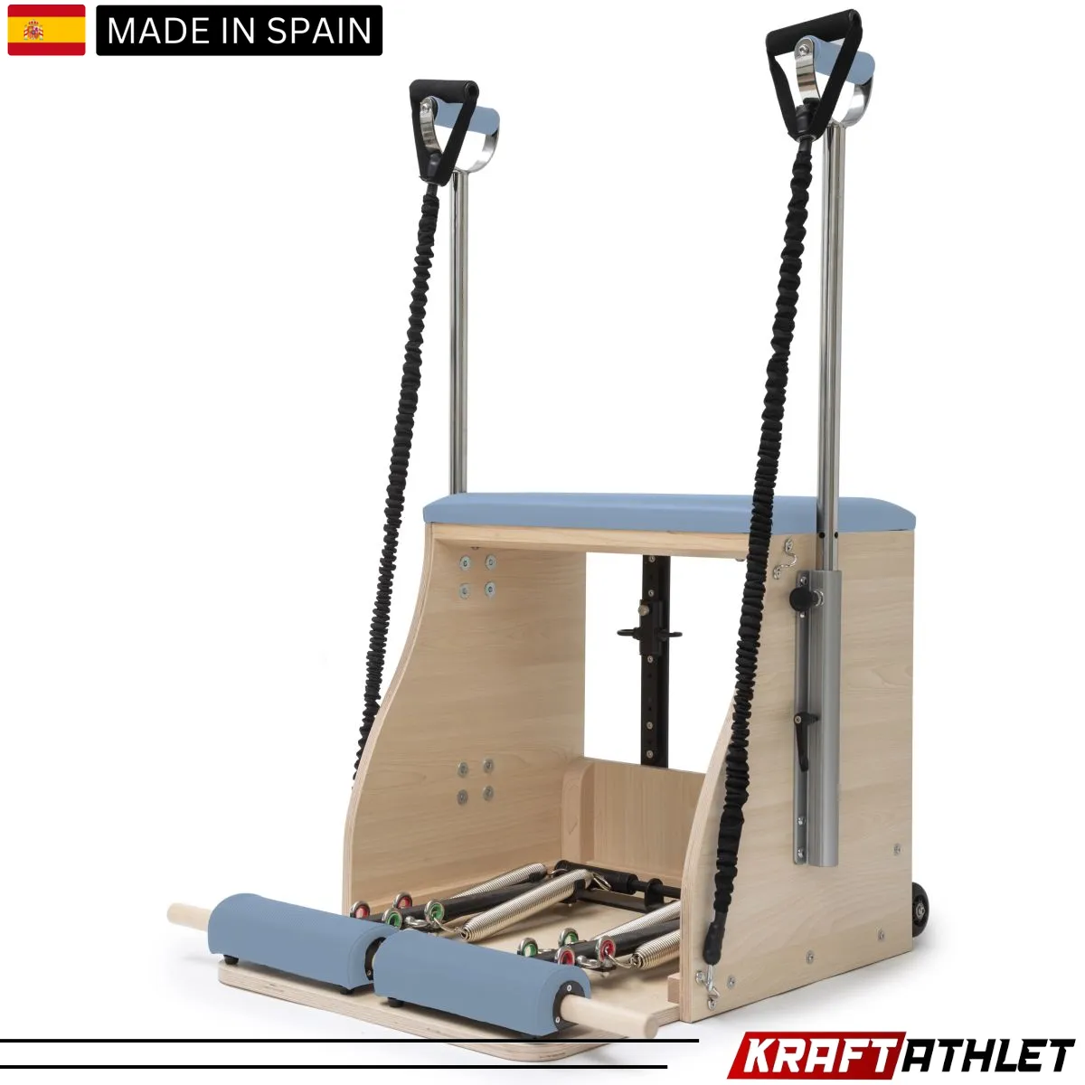 "Elina Pilates Wood Combo Chair, a professional-grade Pilates chair for core strength, flexibility, and stability training."

