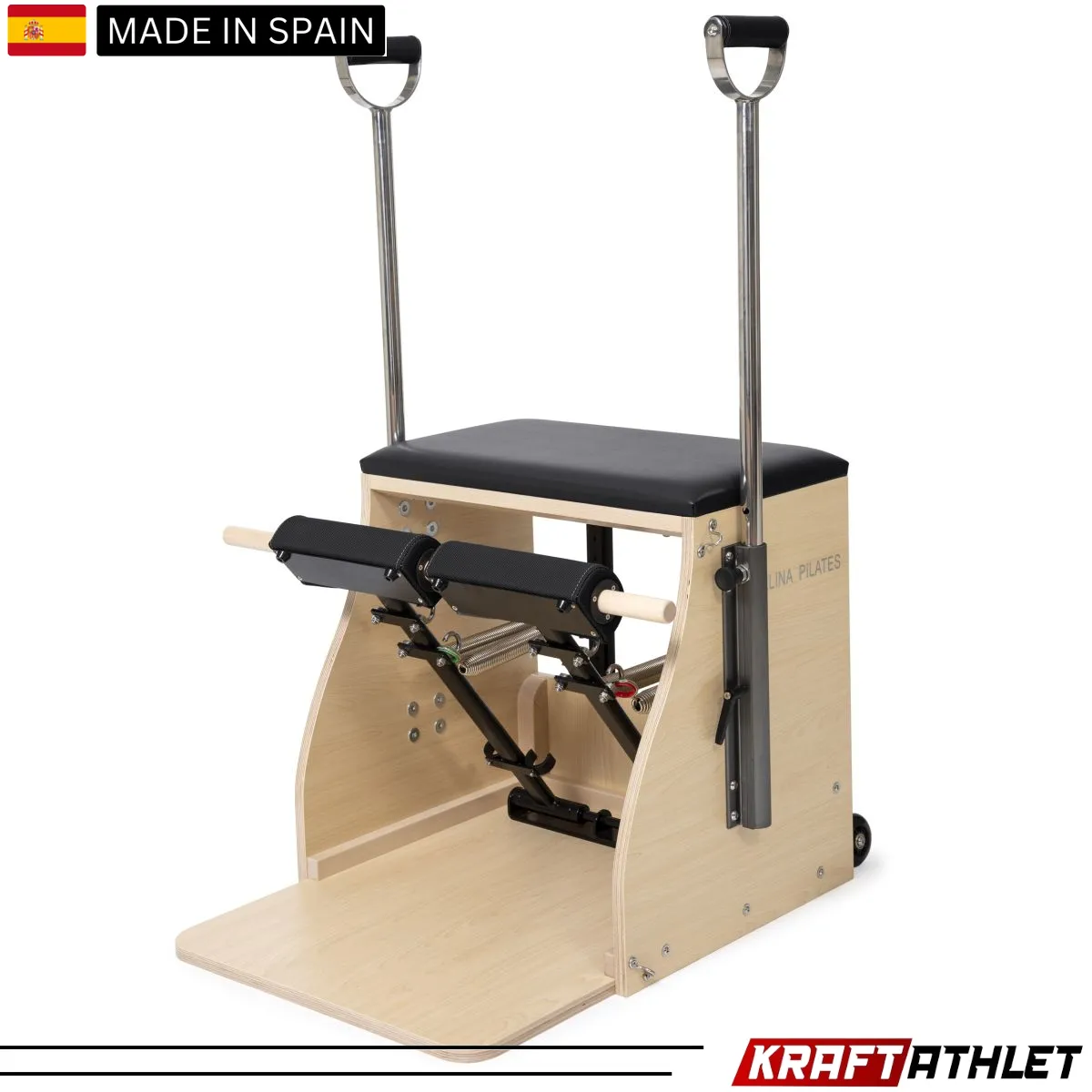 "Elina Pilates Wood Combo Chair, a professional-grade Pilates chair for core strength, flexibility, and stability training."

