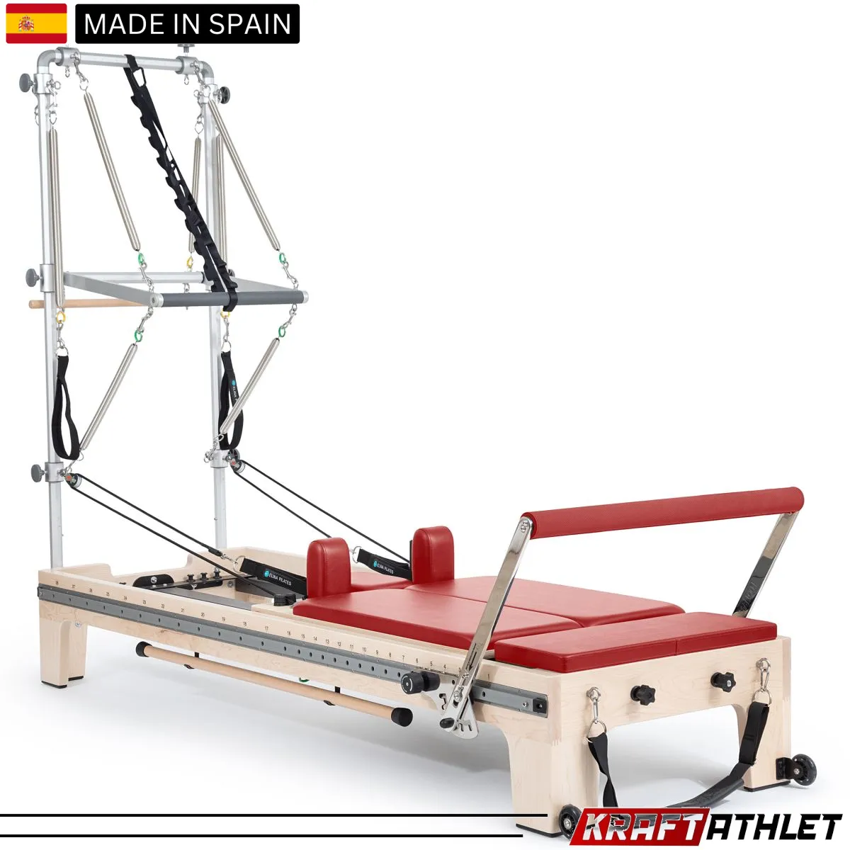 "Elina Pilates Twin Reformer in grey – a high-quality reformer designed for dual users in Pilates studios."

