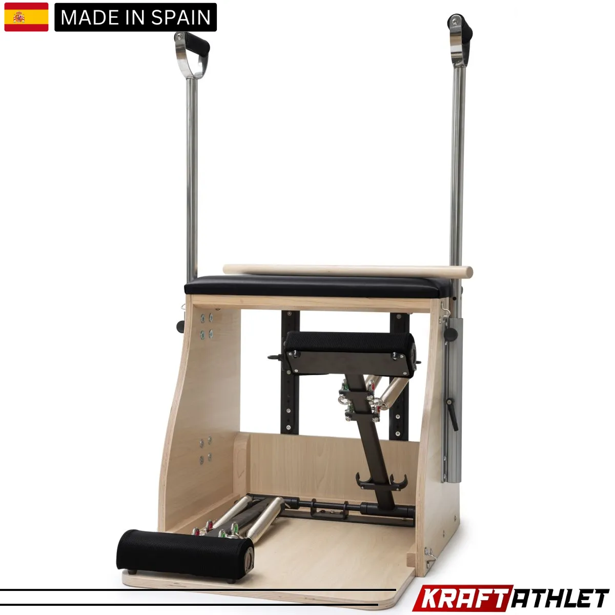 "Elina Pilates Wood Combo Chair, a professional-grade Pilates chair for core strength, flexibility, and stability training."

