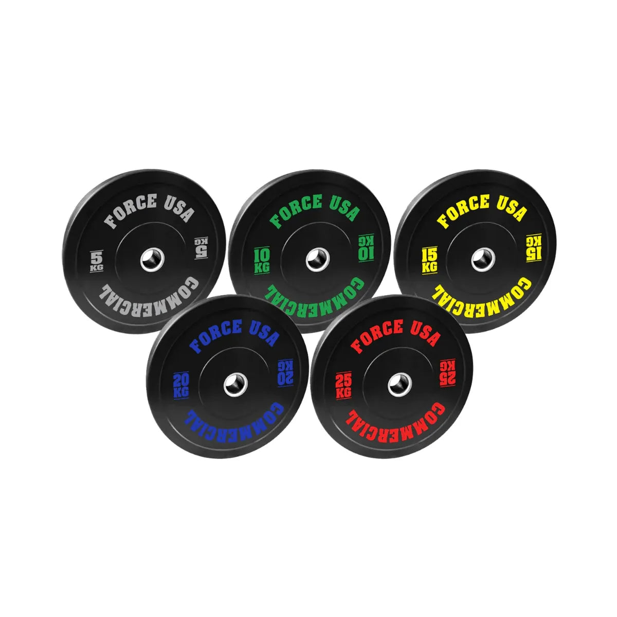 Force USA Ultimate Training Bumper Plate 5kg – black weight plate with white lettering, 450mm diameter.
