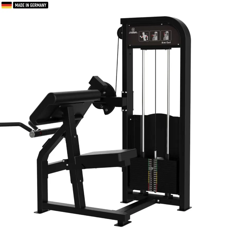 "Titanium Strength Selectorized Biceps Curl Machine for isolated arm workouts."
