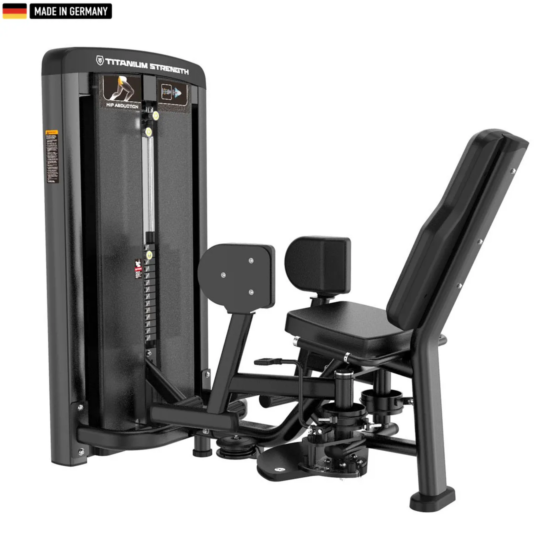 "Titanium Strength Genesis Series Selectorized Abductor Machine – premium gym equipment for outer thigh workouts."

