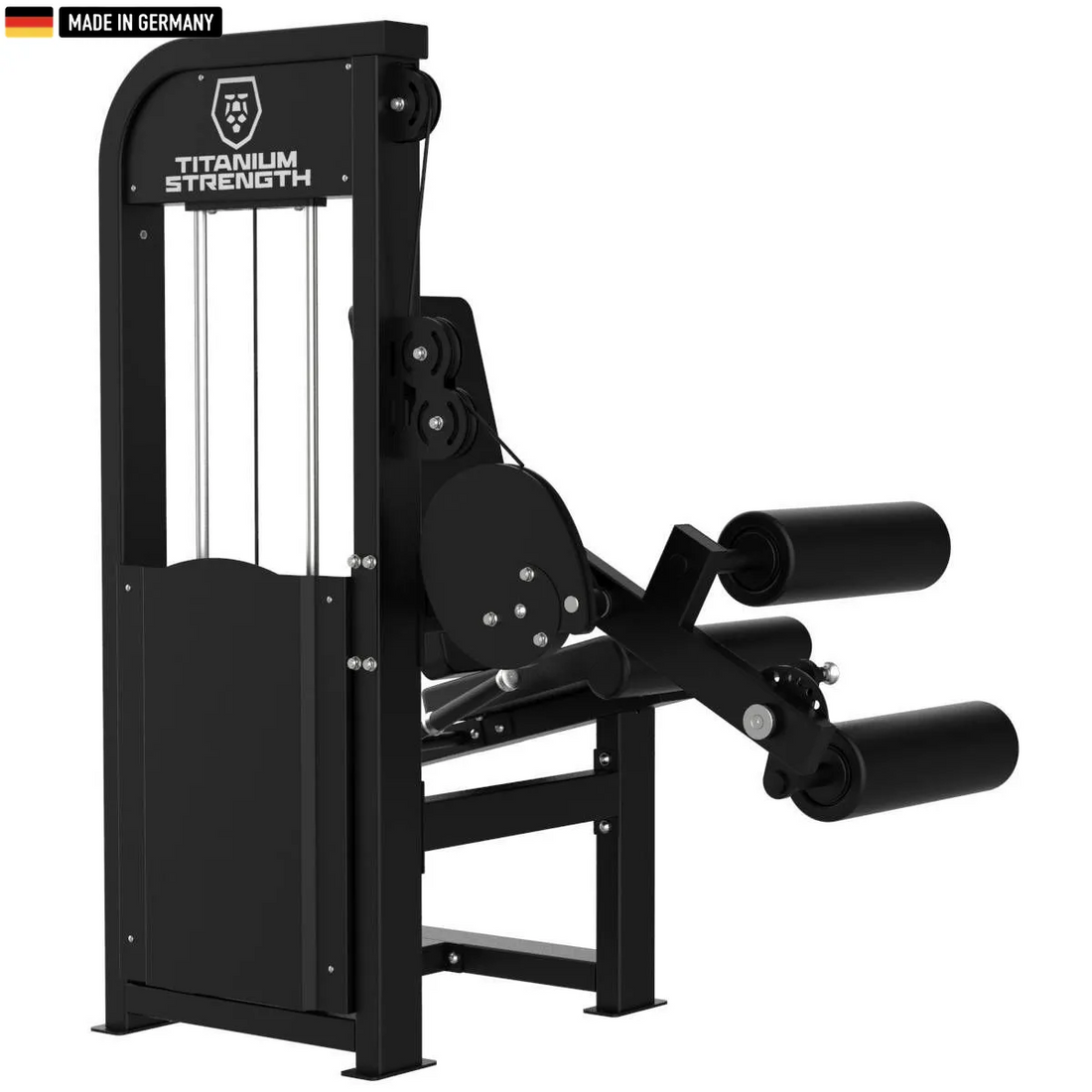 "Titanium Strength Selectorized Seated Leg Curl Machine for hamstring workouts."

