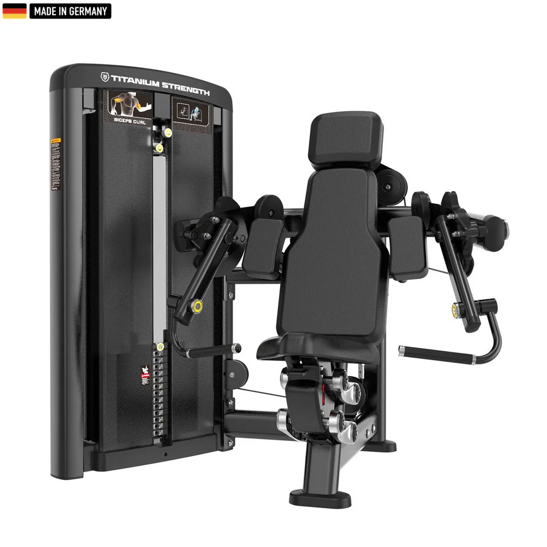 "Genesis Series Selectorized Unilateral Biceps Curl Machine for targeted arm training."

