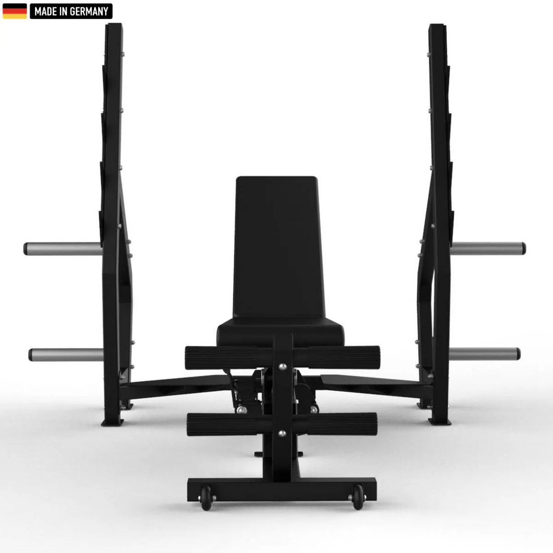 "Adjustable multi-position Olympic weight bench with flat, incline, and decline settings for versatile strength training."

