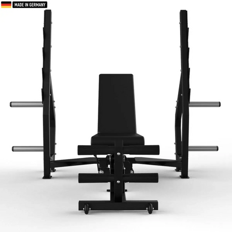 "Adjustable multi-position Olympic weight bench with flat, incline, and decline settings for versatile strength training."


