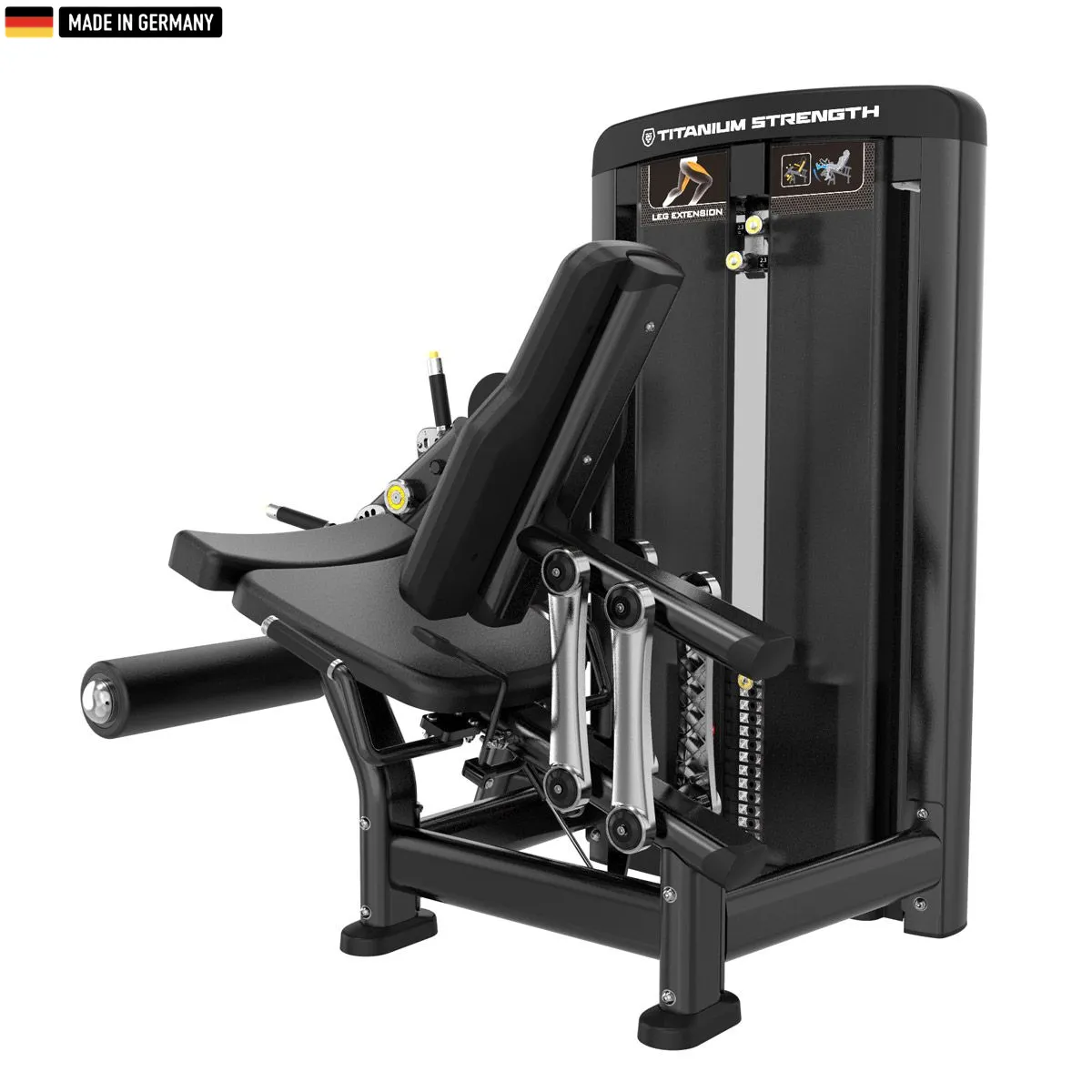 "Titanium Strength Genesis Series Selectorized Leg Extension – premium quadriceps training machine."

