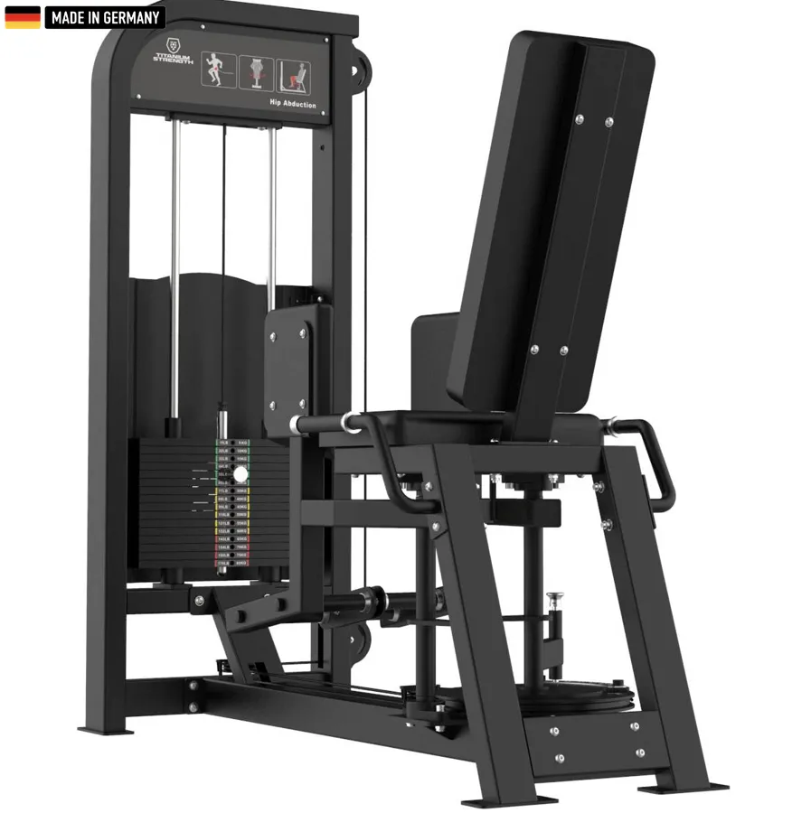 "Titanium Strength Selectorized Abductor Machine for outer thigh workouts."

