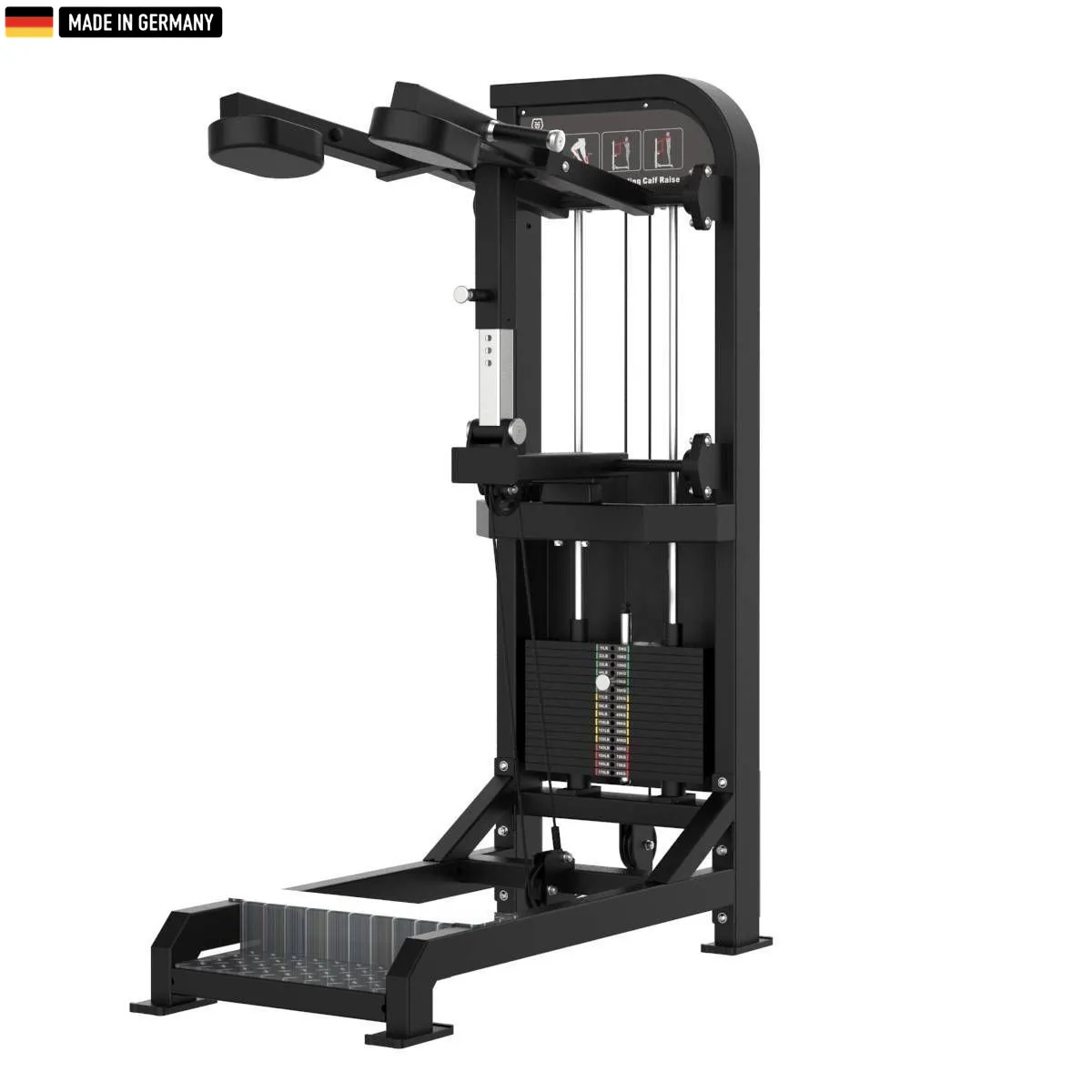 "Titanium Strength Selectorized Standing Calf Machine for powerful calf training."

