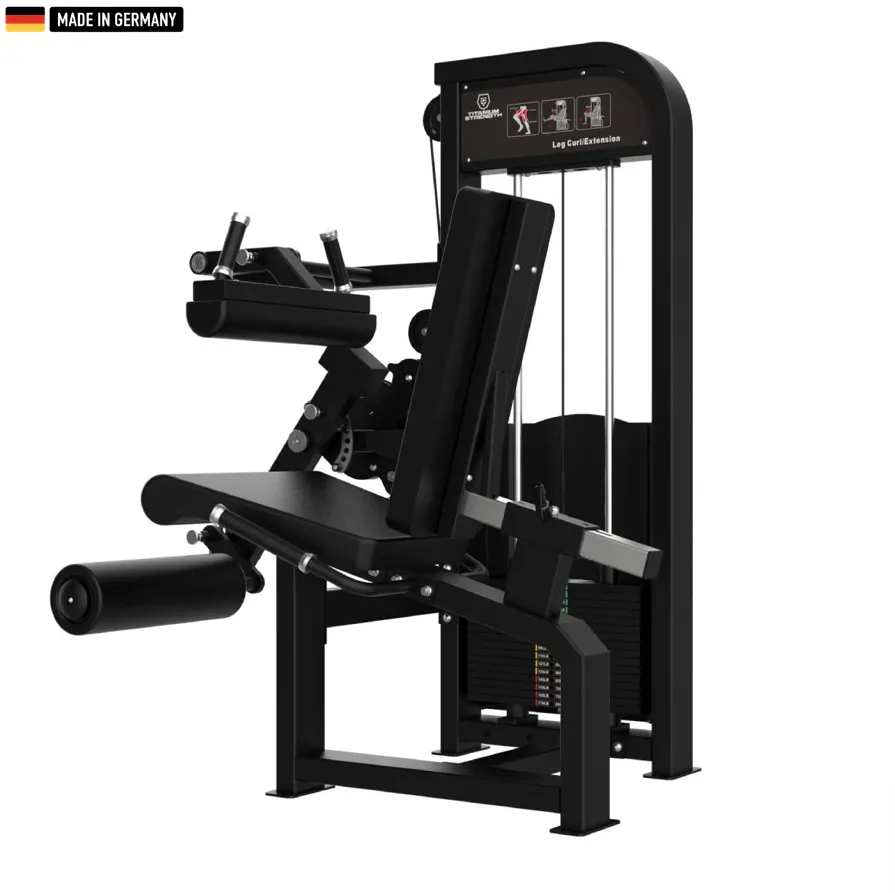 "Titanium Strength Selectorized Dual Seated Leg Curl & Leg Extension Machine – premium lower body training equipment."

