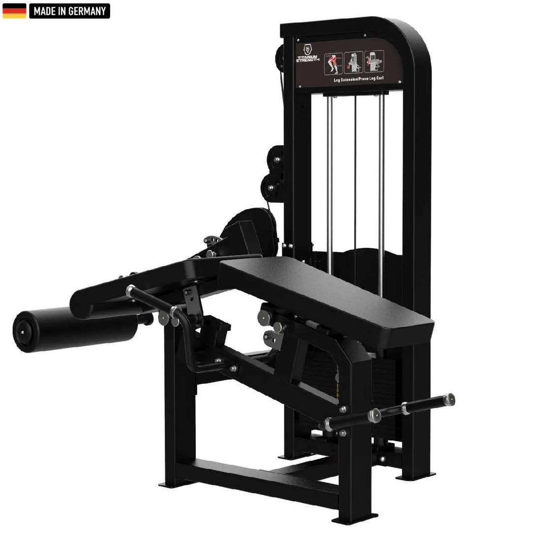 "Titanium Strength Selectorized Dual Leg Curl & Leg Extension Machine for complete leg workouts."

