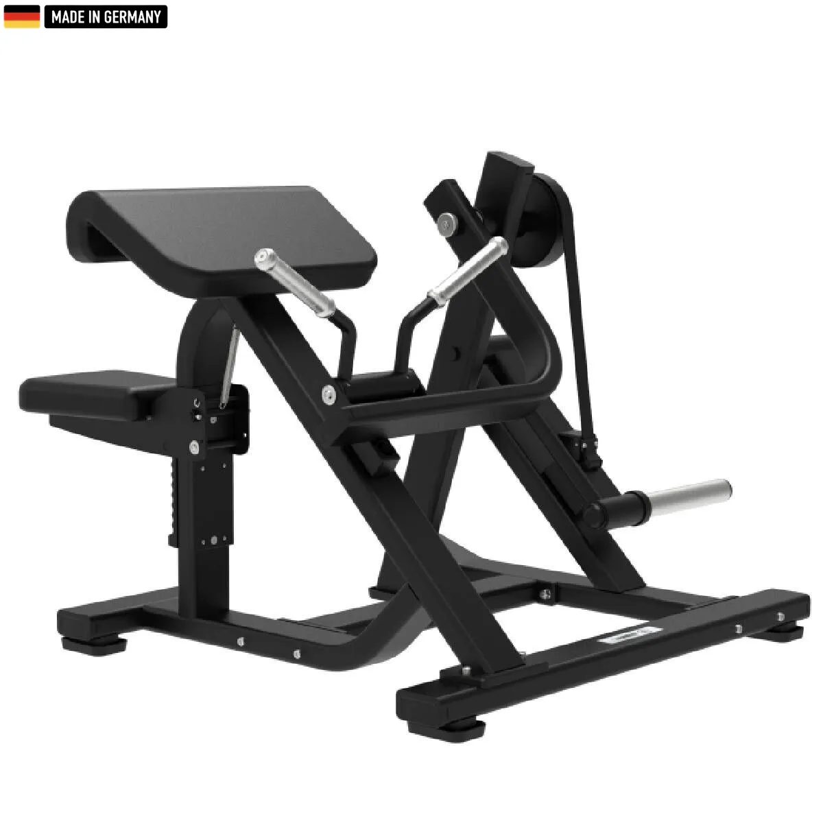 "Titanium Strength Elite Series Plate-Loaded Bicep Curl Machine for effective arm training."

