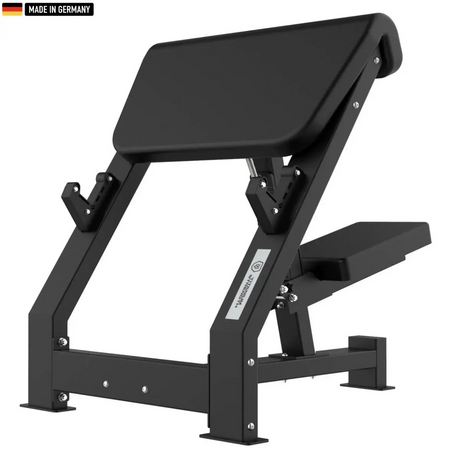 "Professional Scott Preacher Curl Bench for isolated biceps training."

