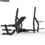 "Adjustable multi-position Olympic weight bench with flat, incline, and decline settings for versatile strength training."


