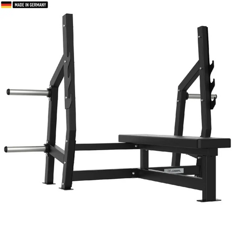 "Heavy-duty Olympic Flat Bench for strength training and weightlifting."

