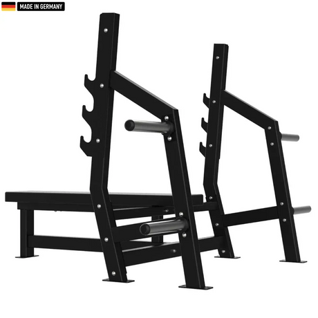 "Heavy-duty Olympic Flat Bench for strength training and weightlifting."

