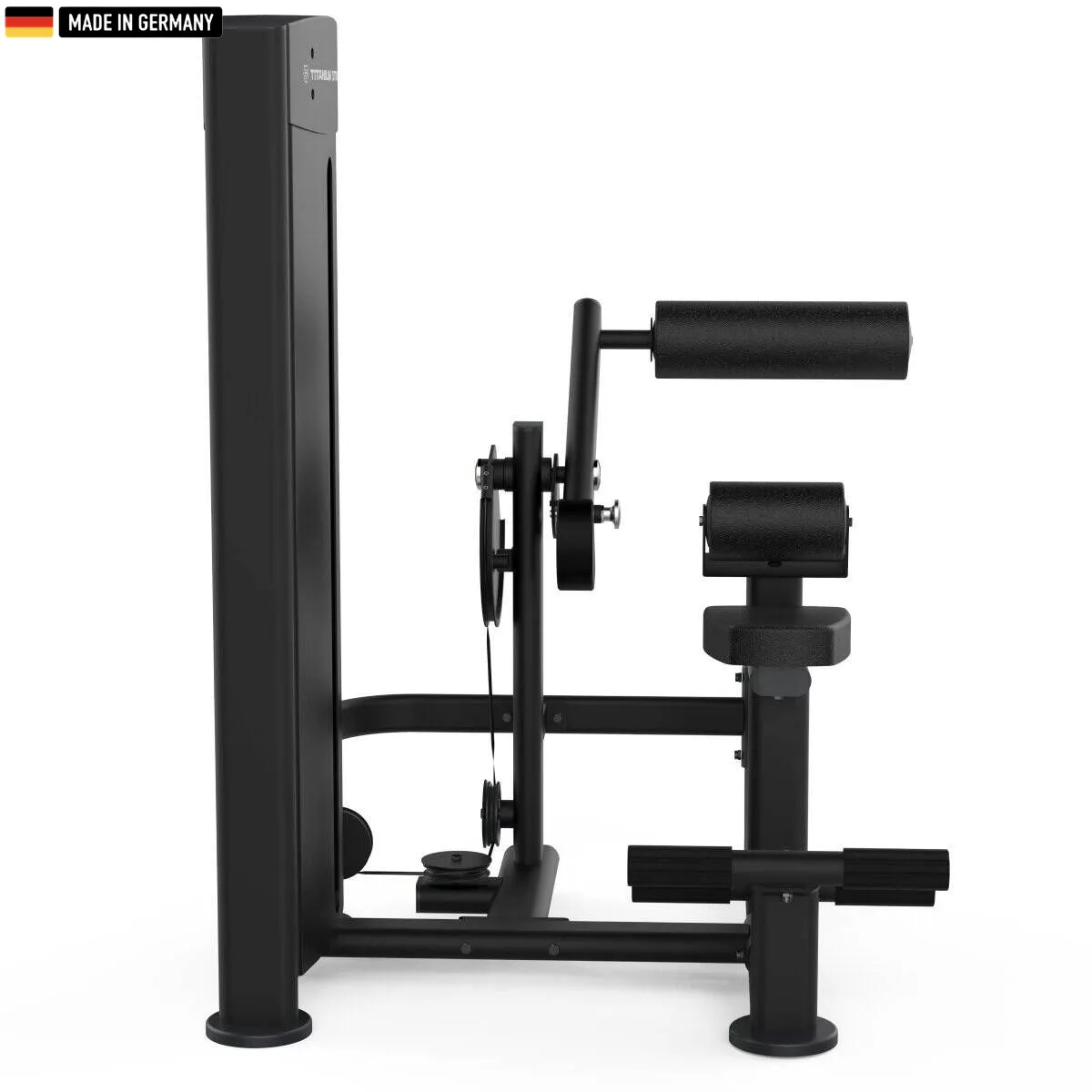 Elite Series Titanium Strength Black Series Back Extension Machine in a modern gym setting