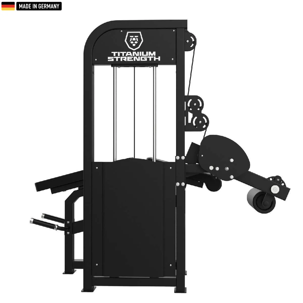 "Titanium Strength Selectorized Dual Leg Curl & Leg Extension Machine for complete leg workouts."

