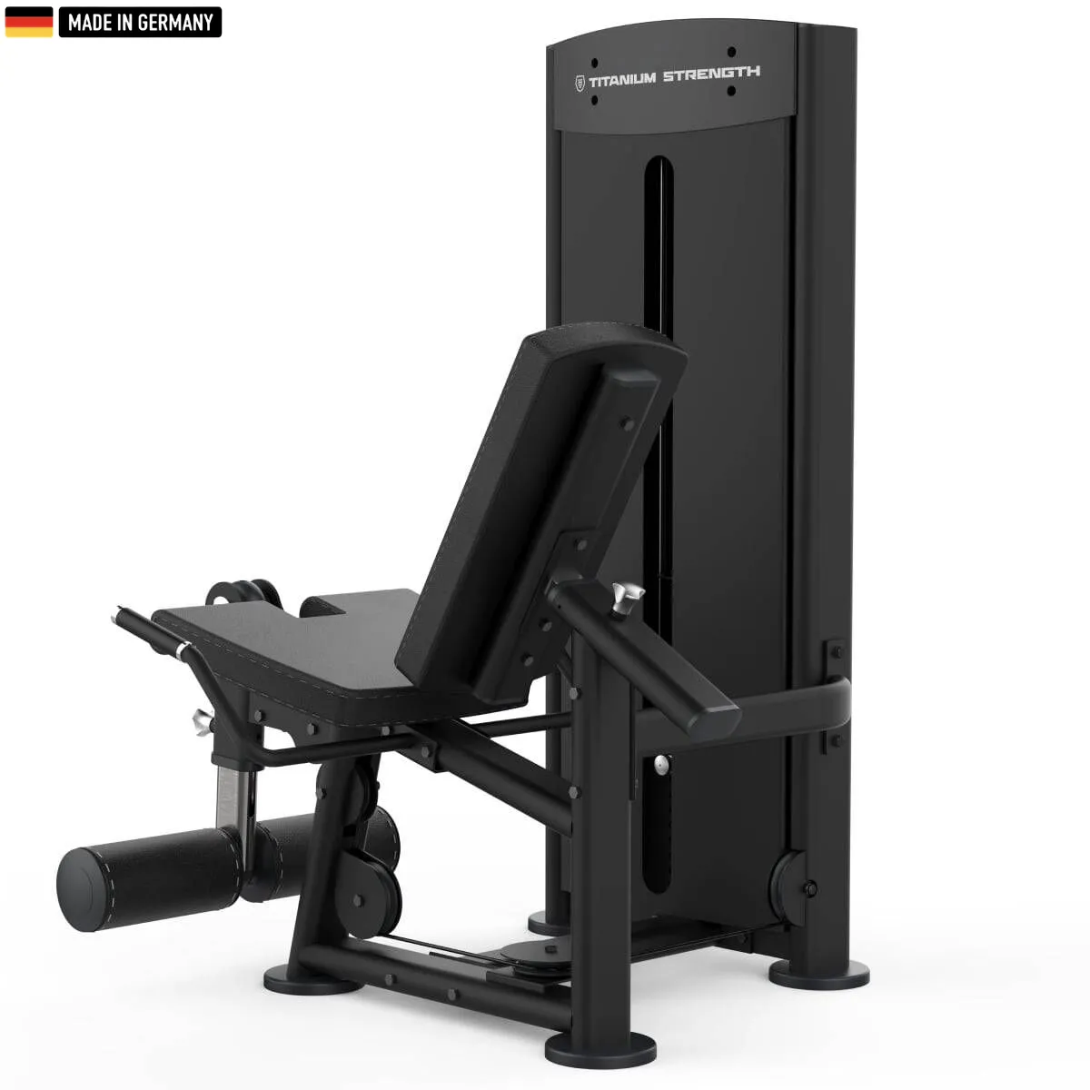 "Titanium Strength Selectorized Leg Extension Machine for targeted quadriceps training."

