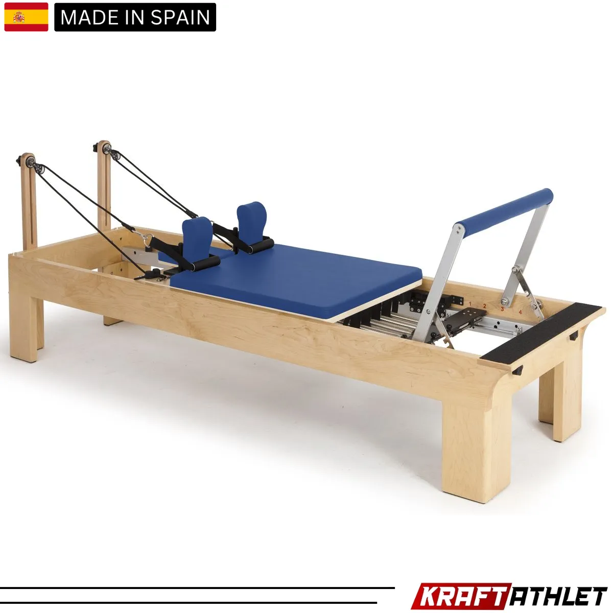 "Elina Pilates Wooden Reformer Physio with adjustable resistance for rehab & professional Pilates training."

