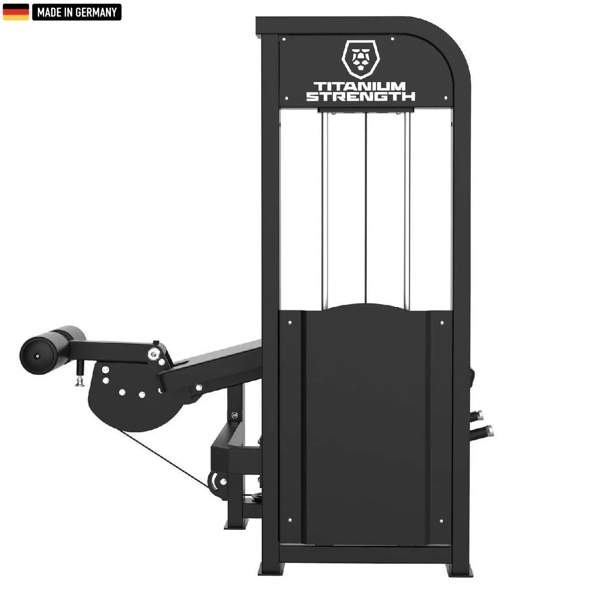 "Titanium Strength Selectorized Lying Leg Curl Machine for hamstring workouts."

