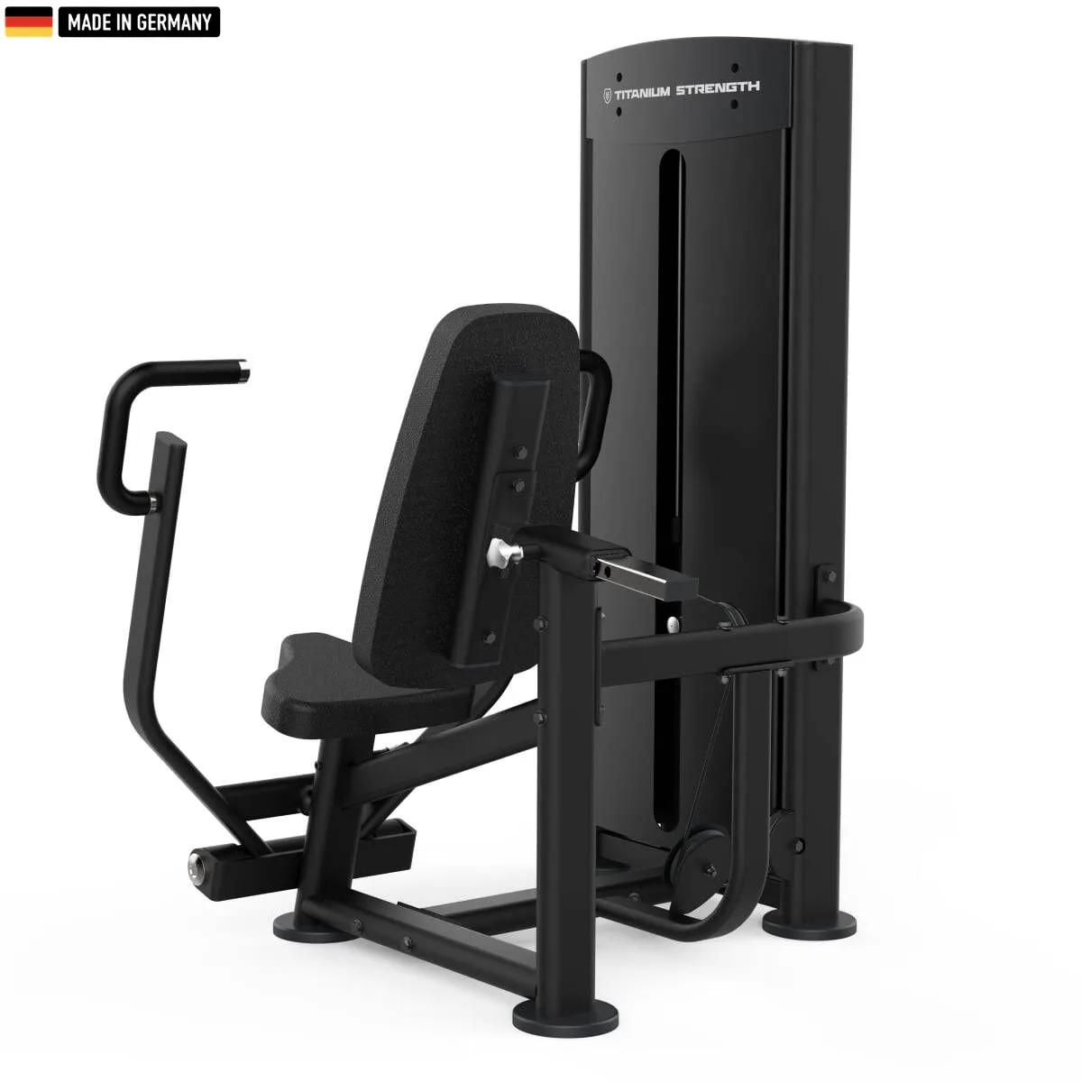 Titanium Strength Black Series Vertical Chest Press Machine with adjustable backrest and dual-position grips