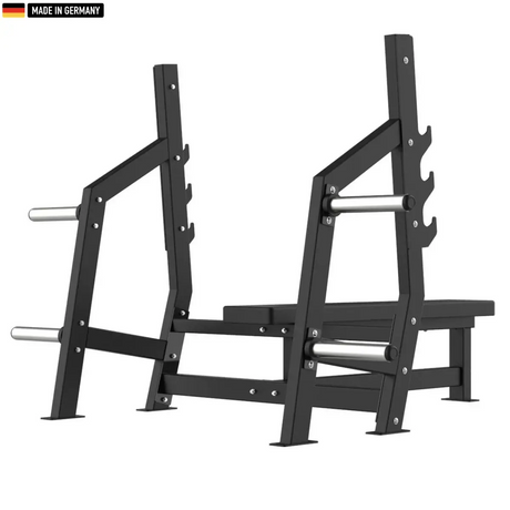 "Heavy-duty Olympic Flat Bench for strength training and weightlifting."

