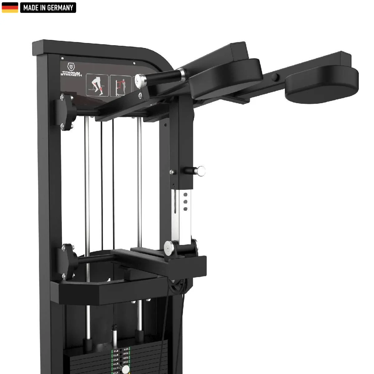 "Titanium Strength Selectorized Standing Calf Machine for powerful calf training."

