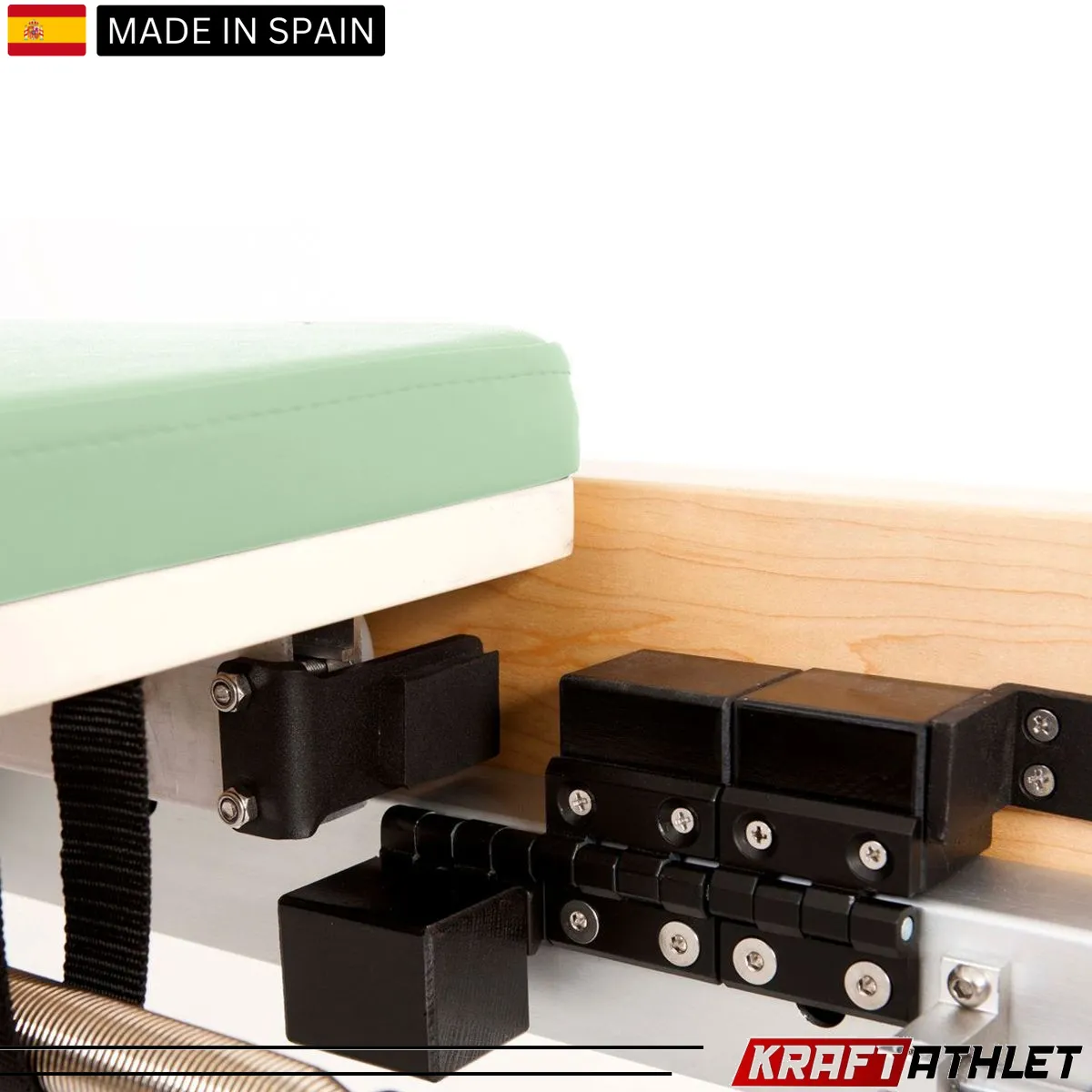 "Elina Pilates Wooden Reformer with adjustable resistance for professional Pilates training."

