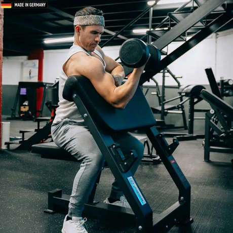 "Professional Scott Preacher Curl Bench for isolated biceps training."

