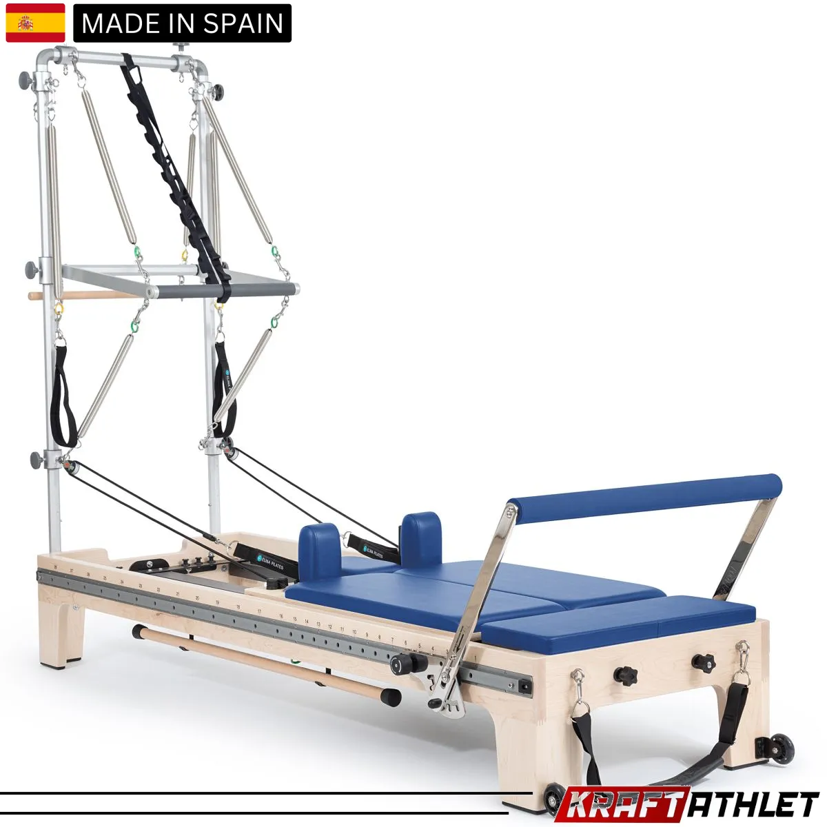 "Elina Pilates Twin Reformer in grey – a high-quality reformer designed for dual users in Pilates studios."

