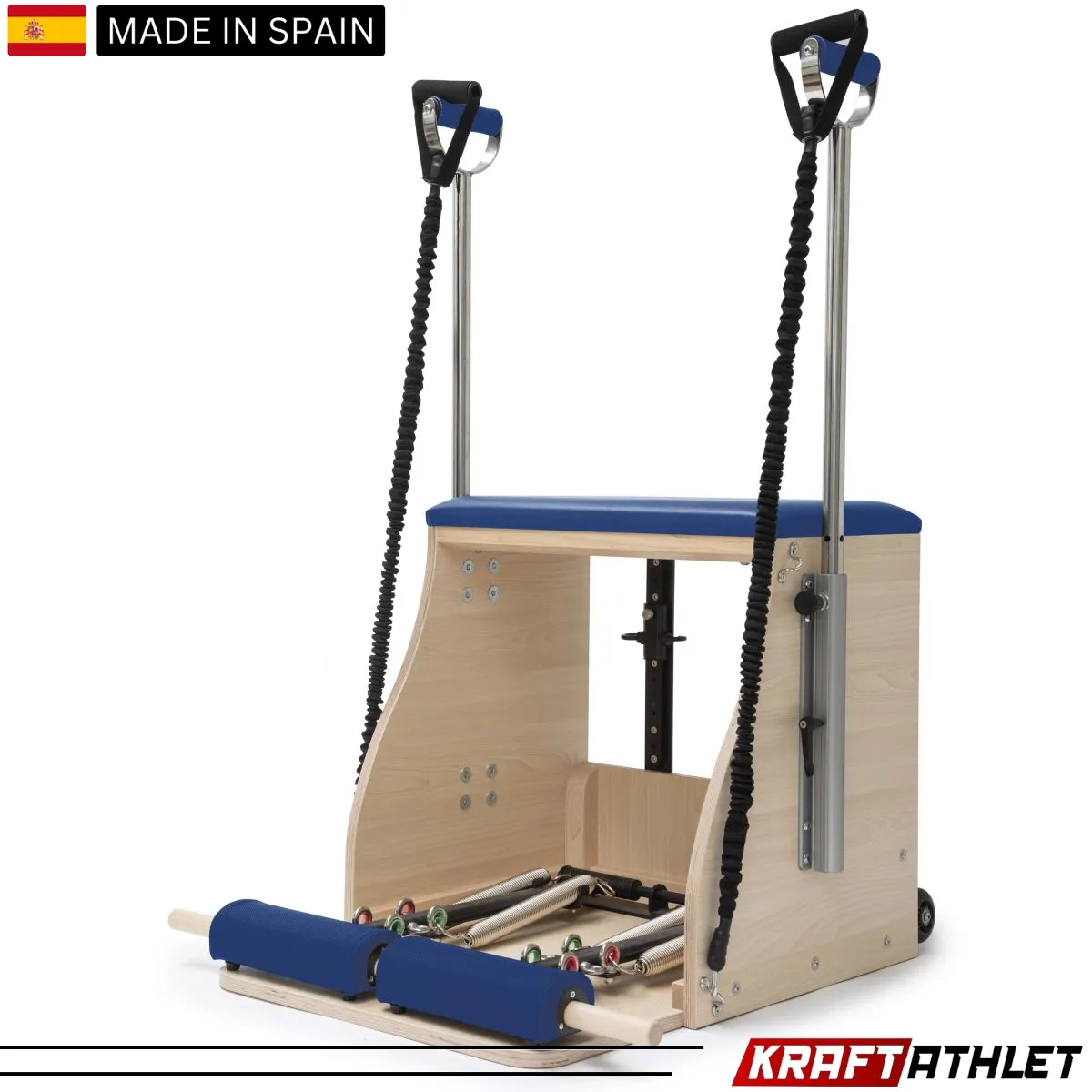 "Elina Pilates Wood Combo Chair, a professional-grade Pilates chair for core strength, flexibility, and stability training."

